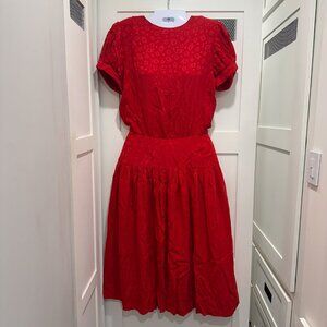 SOLD Vintage 80s Nordstrom 100% Silk Secretary Dress Geometric Print Drop Waist